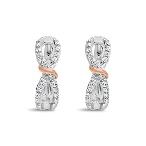 10K White and Rose Gold 1/3 Cttw Diamond Infinite and Ribbon Hoop Earrings (H - I Color, I1 - I2 Clarity) - Rieworkes
