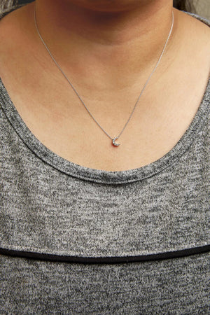 10K White Gold Diamond Accented Crescent Moon Shaped 18" Inch Pendant Necklace (H - I Color, I1 - I2 Clarity) - Rieworkes
