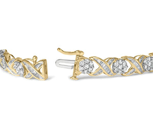 10K Yellow Gold 3.00 Cttw Round - Cut and Baguette - Cut Diamond 'XOXO' Floral Design 7.50" Bracelet (J - K Color, I1 - I2 Clarity) - Rieworkes
