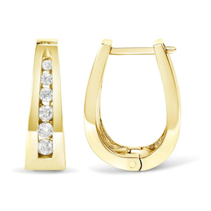 14K Gold 1/4 Cttw Channel - Set Brilliant Round - Cut Diamond Hoop Earrings (H - I Color, I1 - I2 Clarity) - Rieworkes