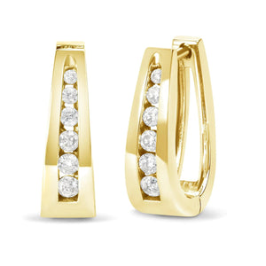 14K Gold 1/4 Cttw Channel - Set Brilliant Round - Cut Diamond Hoop Earrings (H - I Color, I1 - I2 Clarity) - Rieworkes