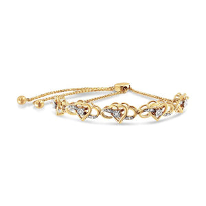 14K Yellow Gold Plated .925 Sterling Silver 1/10 Cttw Diamond Infinity Heart Shaped 4” - 10” Adjustable Bolo Bracelet (H - I Color, I2 - I3 Clarity) - Rieworkes