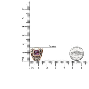 18K Rose Gold 1 1/2 Cttw Round Diamond and 7mm Cushion Cut Purple Amethyst Gemstone Geometrical Statement Stud Earrings (Brown and G - H Color, SI1 - SI2 Clarity) - Rieworkes