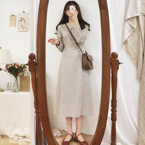 2020 Korean Style Long Sleeve Checkered Dress