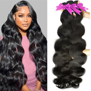 Rao Body Wave Bundles Human Hair 12A Raw Human Hair 100% Unprocessed Brazilian Virgin Human Hair Body Wave Bundles Quick Weave Bundles 24 26 28 Inch 3 Bundles Deals Human Hair Extensions Natural Black Mimarta