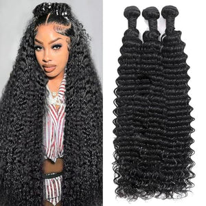 12A Deep Wave Human Hair Bundles 20 20 20 Inches 100% Unprocessed Deep Wave Bundles Wet And Wavy Bundles Curly Bundles Human Hair Virgin Hair Extensions Natural Color Mimarta
