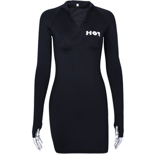 Sexy Zip Collar Long Sleeve Dress Mimarta