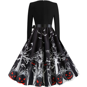 New Halloween Round Neck Printed Party Dress Mimarta
