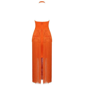 Fringe Halterneck Backless Dress Rieworkes
