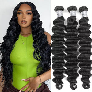 3 Bundles Human Hair 14 16 18 Inches Natural Color Brazilian Raw Loose Deep Wave Human Hair Bundles 100% Unprocessed Hair Bundles 12A Hair Bundles Mimarta