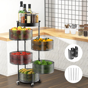 Amundo Fruit and Vegetable Basket Bowls for Kitchen5 Tier Rotating Storage Rack Cart With Metal Top LidDouble fixing &Metal Support Wheels Kitchen Storage Rack For Potato Onion Bread BananaBlack Mimarta
