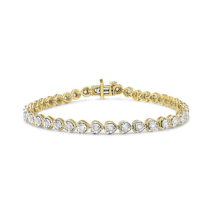 .925 Sterling Silver 1.0 Cttw Miracle Set Diamond Heart - Link 7" Tennis Bracelet (I - J Color, I2 - I3 Clarity) - Rieworkes