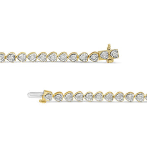 .925 Sterling Silver 1.0 Cttw Miracle Set Diamond Heart - Link 7" Tennis Bracelet (I - J Color, I2 - I3 Clarity) - Rieworkes