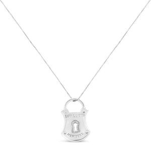 .925 Sterling Silver 1/10 Cttw Diamond Lock Pendant 18" Necklace (H - I Color, I1 - I2 Clarity) - Rieworkes