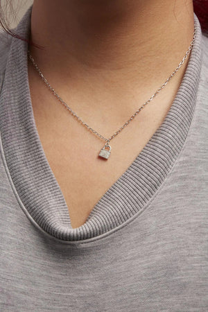 .925 Sterling Silver 1/4 Cttw Diamond Lock Pendant Necklace with Paperclip Chain (H - I Color, SI2 - I1 Clarity) - Rieworkes