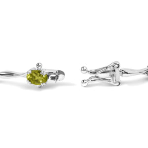 .925 Sterling Silver 5 1/2 Cttw Oval Shaped Created Green Peridot Link Bracelet - 7" Inches - Rieworkes