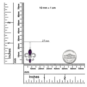 .925 Sterling Silver Marquise Cut Amethyst and Diamond Accent Fleur De Lis Dangle Stud Earrings (H - I Color, SI1 - SI2 Clarity) - Rieworkes