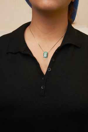 .925 Sterling Silver Turquoise Enamel and 1/2 Cttw Diamond Block 18" Pendant Necklace (F - G Color, VS1 - VS2 Clarity) - Rieworkes