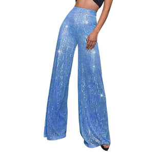 Sequin Pants for Women2024 Spring Sexy Sparkly Glitter Holiday Wide Leg Palazzo Pants Bling Party Nightout Legging Clubwear High Elastic Waist Trouser New Year Eve Outfit(A-Sky BlueLarge Mimarta