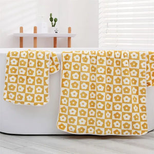 Cute Plaid Flowers Microfiber Towel Bath Towel Soft Face Towels Rieworkes