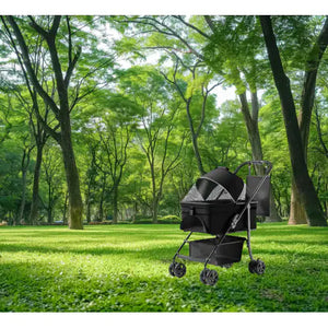 2 In 1 Folding Dog Stroller, Pet Folding Stroller, 4 Wheels Dog Cat Puppy Stroller W Removable Travel Carrier For Small Medium Pet, Waterproof Pad, Car Seat, Sun Shade, Xmas Christmas Gift Rieworkes
