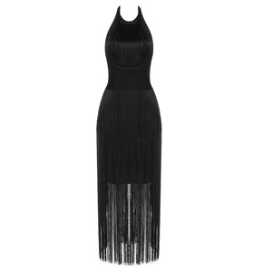 Fringe Halterneck Backless Dress Rieworkes