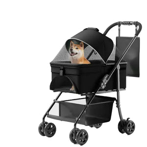 2 In 1 Folding Dog Stroller, Pet Folding Stroller, 4 Wheels Dog Cat Puppy Stroller W Removable Travel Carrier For Small Medium Pet, Waterproof Pad, Car Seat, Sun Shade, Xmas Christmas Gift Rieworkes