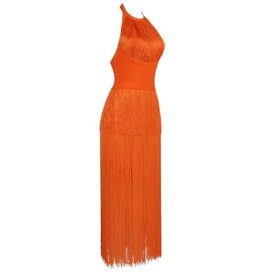 Fringe Halterneck Backless Dress Rieworkes