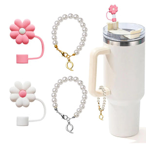 LUHOHI 4pcs Charms for Stanley Cup,Pearl Chain Accessories Stanley Cup Initial Letter Charms for Handle with 2pcs straw covers Stuff Decor Water Bottle Jewelry Tumbler Personalized Decorations ID Q Rieworkes