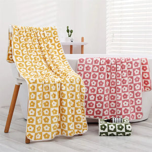 Cute Plaid Flowers Microfiber Towel Bath Towel Soft Face Towels Rieworkes