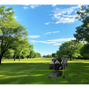 2 In 1 Folding Dog Stroller, Pet Folding Stroller, 4 Wheels Dog Cat Puppy Stroller W Removable Travel Carrier For Small Medium Pet, Waterproof Pad, Car Seat, Sun Shade, Xmas Christmas Gift Rieworkes