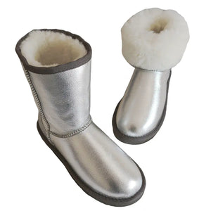 Genuine White Waterproof Women's Sheepskin Snow Boots Mimarta