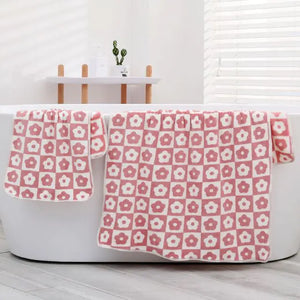 Cute Plaid Flowers Microfiber Towel Bath Towel Soft Face Towels Rieworkes