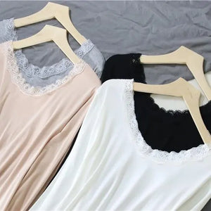 Women Lace V-neck Long-sleeved Thermal Slim Warm Top Rieworkes
