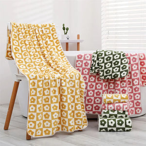 Cute Plaid Flowers Microfiber Towel Bath Towel Soft Face Towels Rieworkes