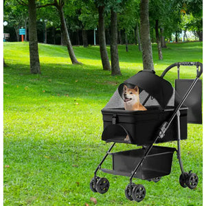 2 In 1 Folding Dog Stroller, Pet Folding Stroller, 4 Wheels Dog Cat Puppy Stroller W Removable Travel Carrier For Small Medium Pet, Waterproof Pad, Car Seat, Sun Shade, Xmas Christmas Gift Rieworkes