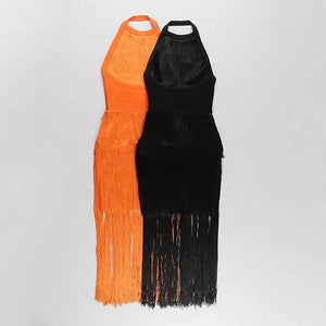 Fringe Halterneck Backless Dress Rieworkes
