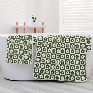 Cute Plaid Flowers Microfiber Towel Bath Towel Soft Face Towels Rieworkes