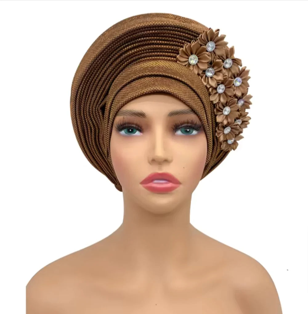 Stunning Floral Auto Gele Headwraps - 2024 New African Turban for Elegant Weddings &amp; Parties Rieworkes
