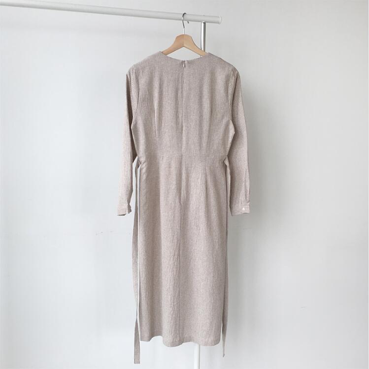 2020 Korean Style Long Sleeve Checkered Dress Mimarta