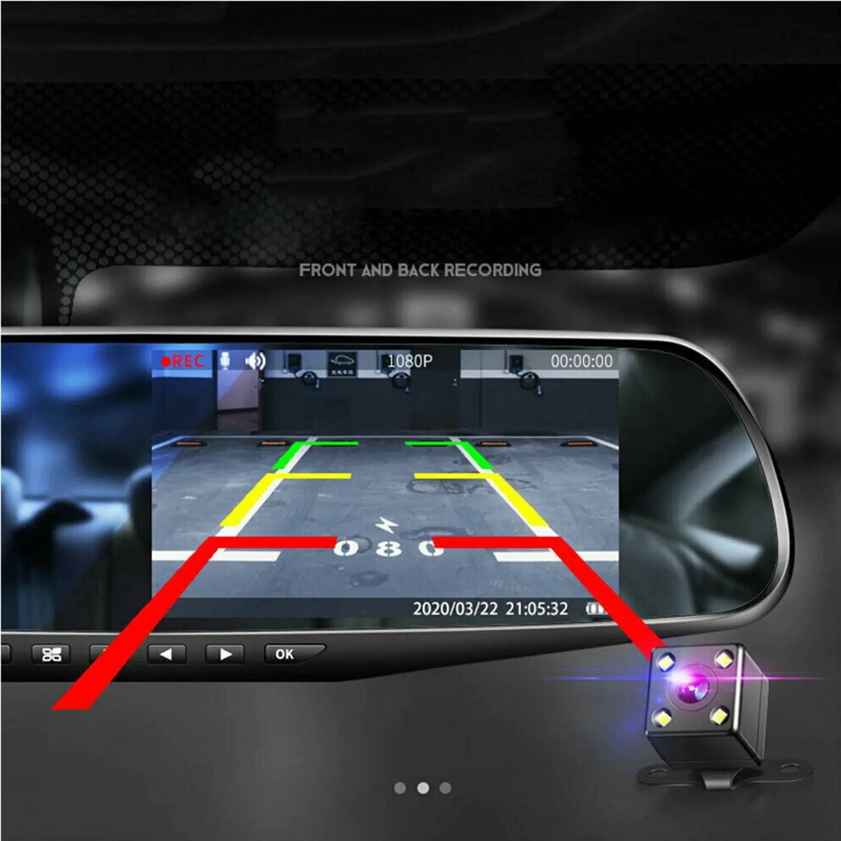 1080P HD Rearview Mirror Car DVR Dual Dash Cam Camera Front Rear Video Recorder - Rieworkes