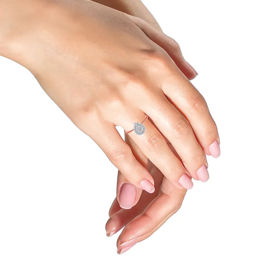 10K Rose Gold 3/8 Cttw Round - Cut Diamond Pear Promise Ring (I - J Color, I2 - I3 Clarity) - Rieworkes
