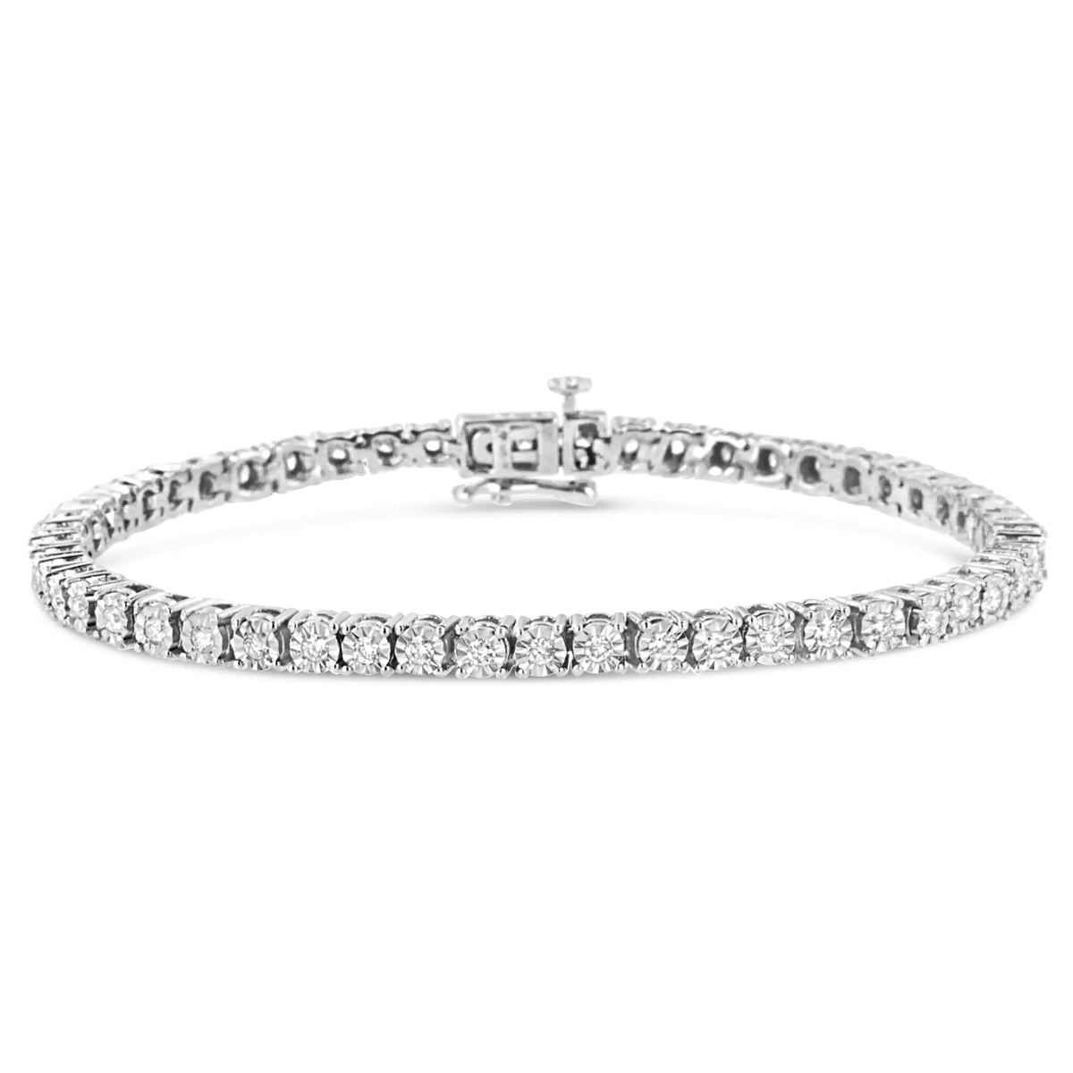 10K White Gold 1/2 Cttw Real Diamond Illusion - Set Miracle Plate Tennis Bracelet (I - J Color, SI2 - I1 Clarity) - Size 7.5" - Rieworkes