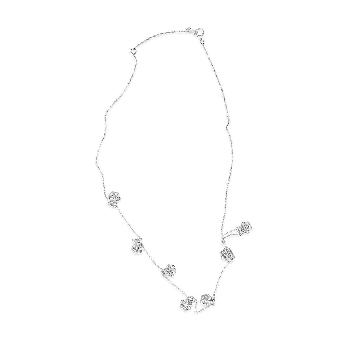 10K White Gold 3.0 Cttw Round - Cut Diamond 7 Stone Cluster Station Necklace (H - I Color, I1 - I2 Clarity) - 18" - Rieworkes