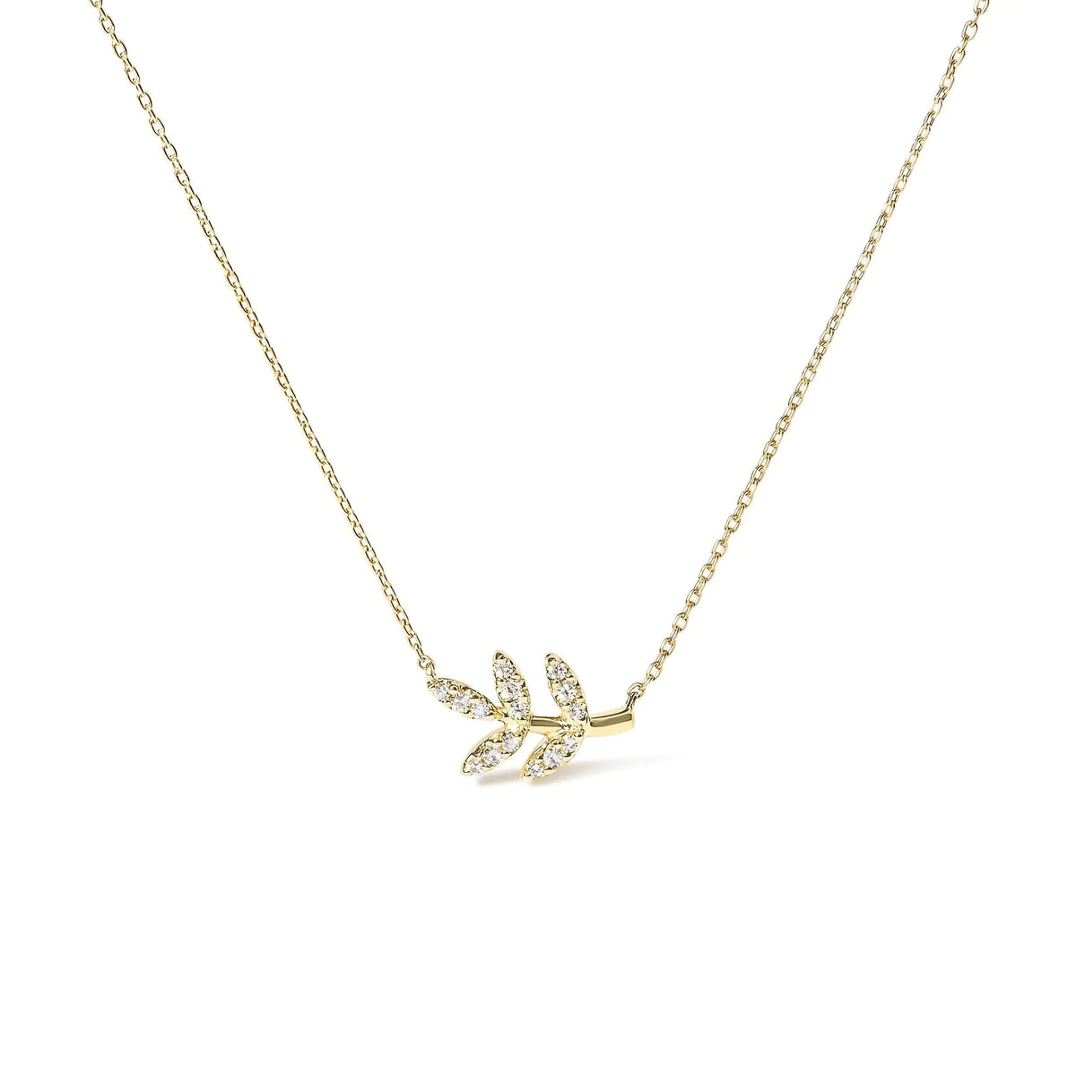 10K Yellow Gold 1/10 Cttw Diamond Leaf and Branch 18" Pendant Necklace (H - I Color, I1 - I2 Clarity) - Rieworkes