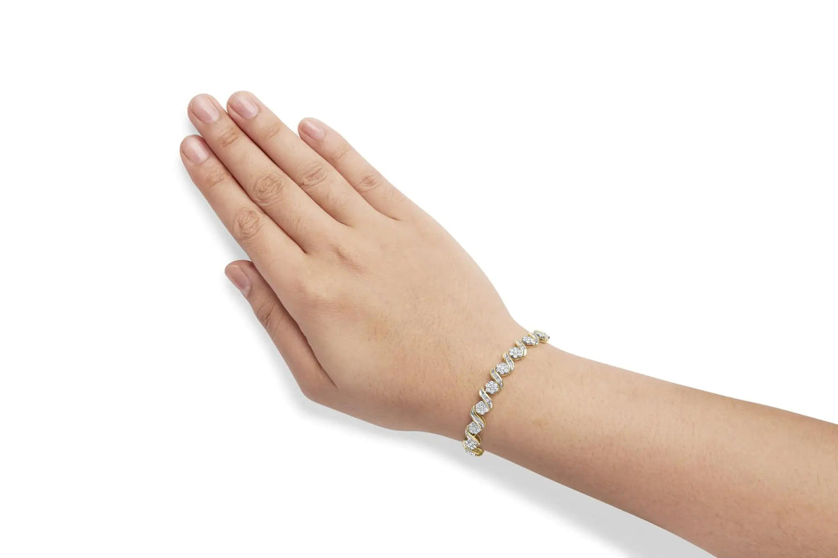 10K Yellow Gold 4.00 Cttw Diamond Floral Design Spiral Link 7.50" Bracelet (I - J Color, I2 - I3 Clarity) - Rieworkes