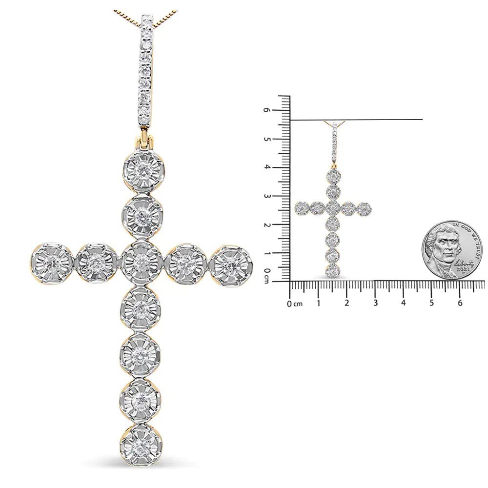 10K Yellow Gold 5/8 Cttw Miracle Set Round Diamond Circle Link Cross Pendant Necklace for Men (H - I Color, SI1 - SI2 Clarity) - NO CHAIN INCLUDED - Rieworkes