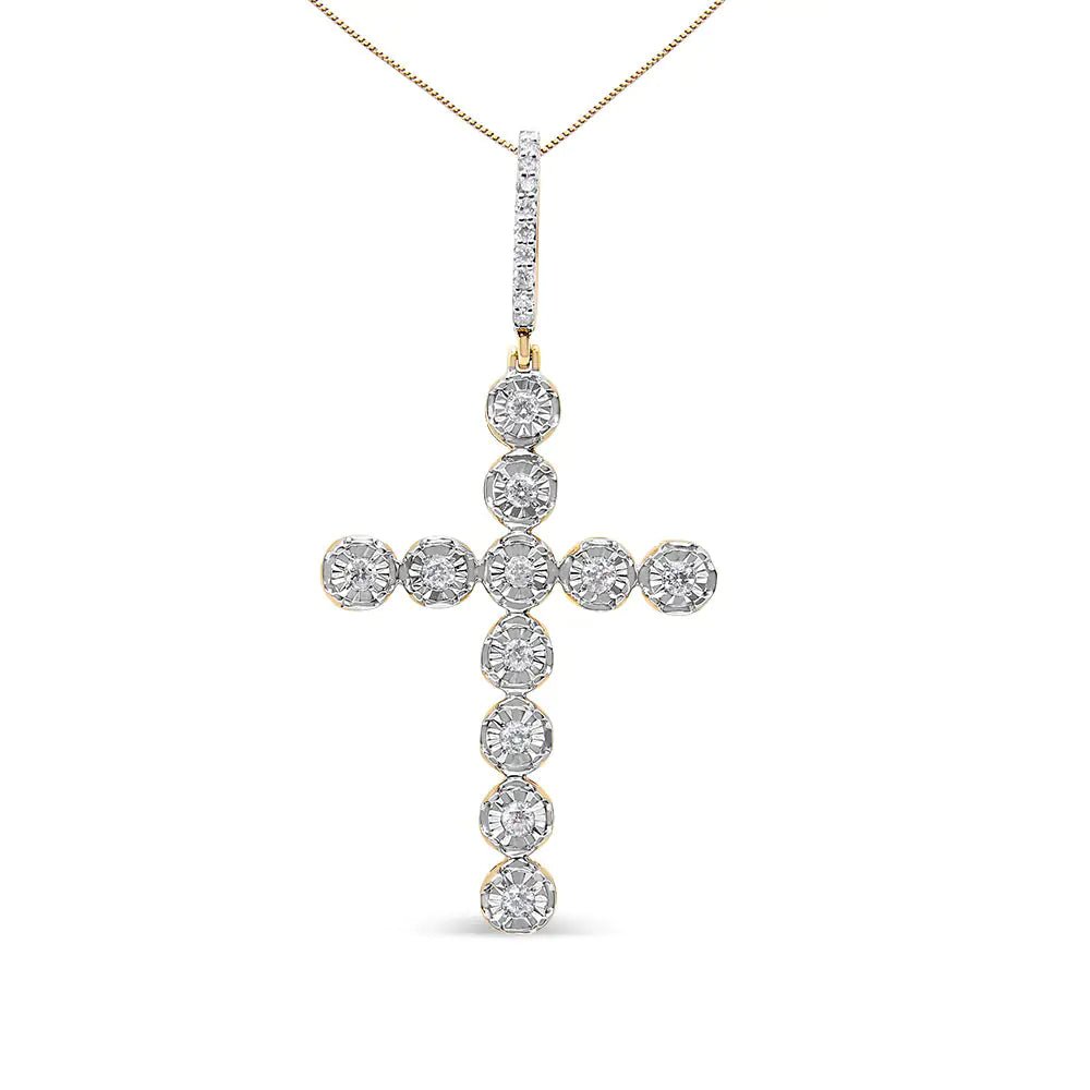 10K Yellow Gold 5/8 Cttw Miracle Set Round Diamond Circle Link Cross Pendant Necklace for Men (H - I Color, SI1 - SI2 Clarity) - NO CHAIN INCLUDED - Rieworkes