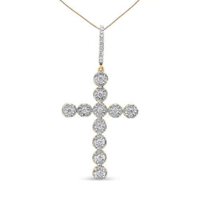 10K Yellow Gold 5/8 Cttw Miracle Set Round Diamond Circle Link Cross Pendant Necklace for Men (H - I Color, SI1 - SI2 Clarity) - NO CHAIN INCLUDED - Rieworkes