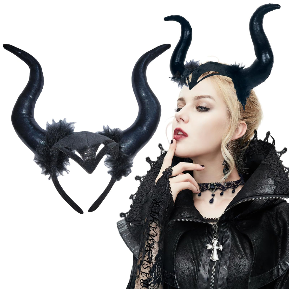 BASEMMAHER Devil Horns Headband Halloween Black Cosplay Horn Hair Hoop Gothic Headwear Horns Headpiece Demon Horn Hair band Dress Up Hair Accessories for Women Girls Halloween Party Costume Accessory Mimarta